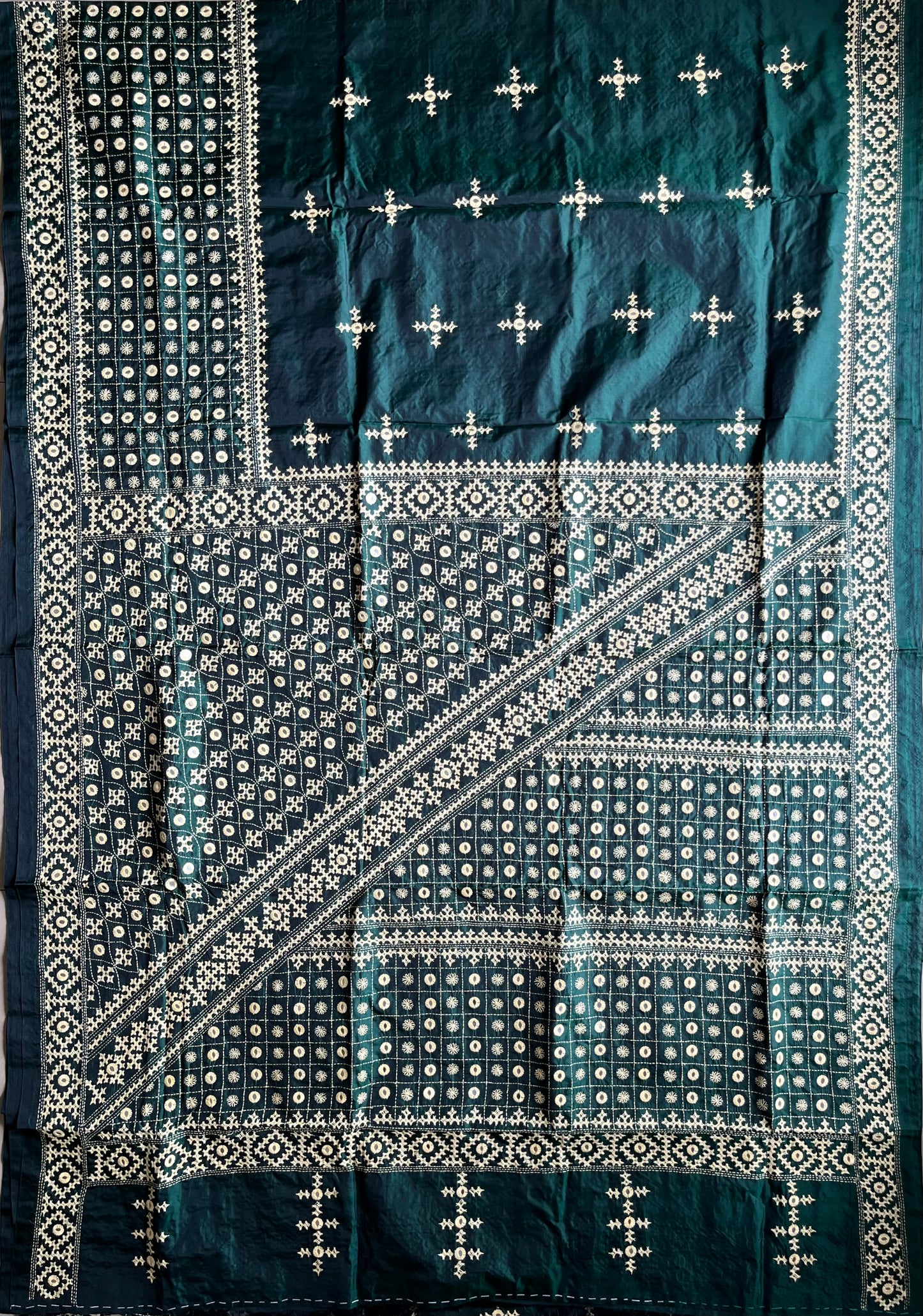 Gujrati Stitch/Kutch Hand Embroidered Art Silk Saree