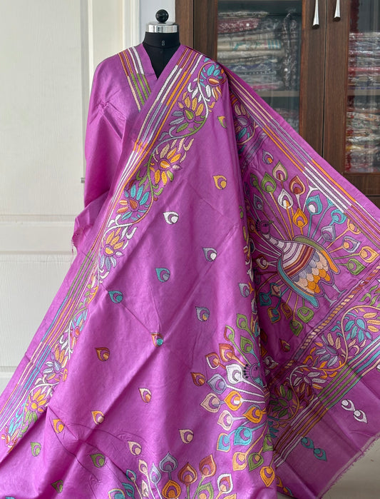 Kantha Hand Embroidered Pure Tussar Silk Saree