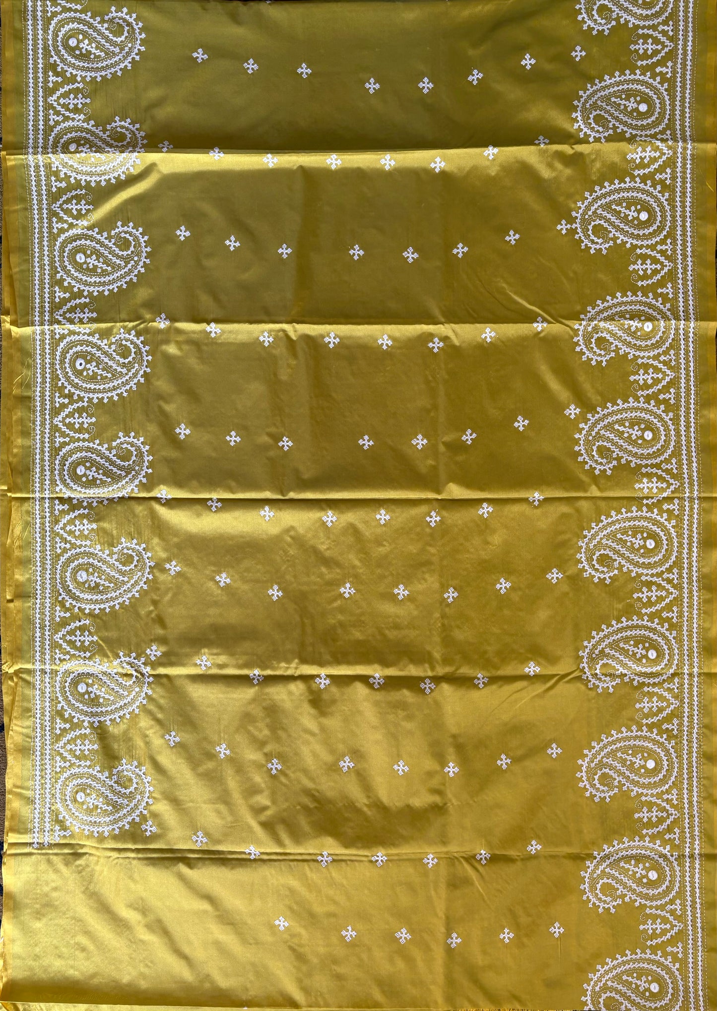 Gujrati Stitch/Kutch Hand Embroidered Art Silk Saree