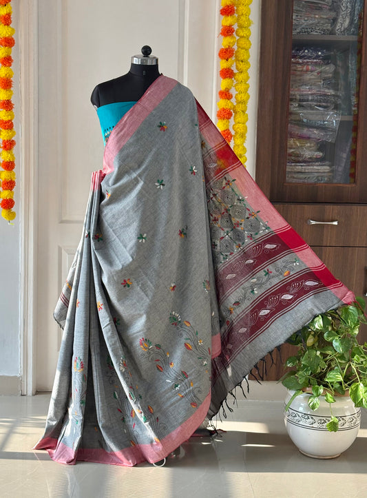 Kantha Hand Embroidered Pure Cotton Saree