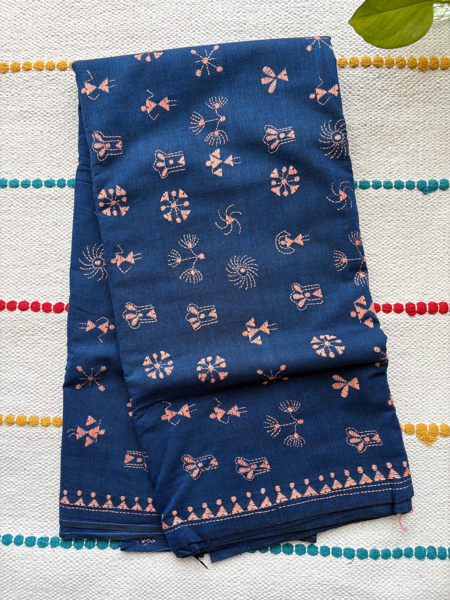 Kantha Stitch Hand-Embroidered Saree | Khadi Cotton | Azure Blue