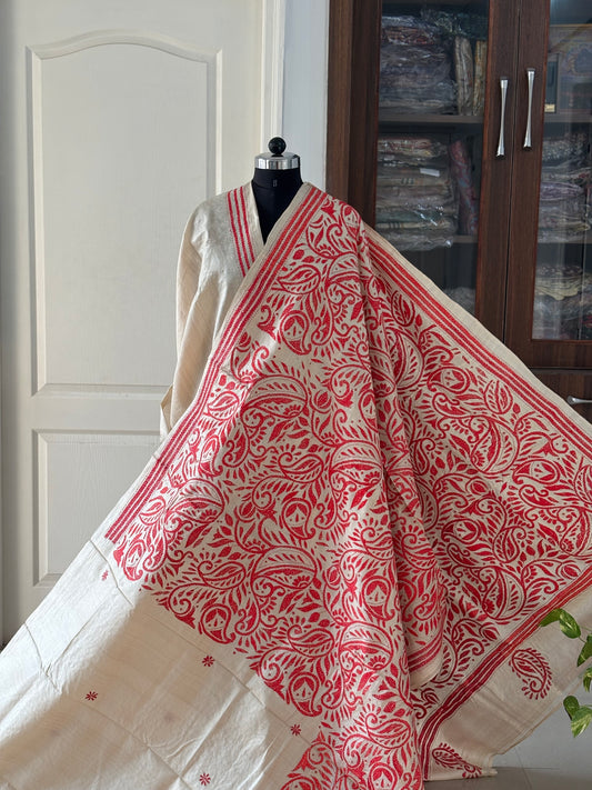 Kantha Stitch Hand Embroidered Pure Gachi by Gachi Tassar Silk Saree (Silk Marked)