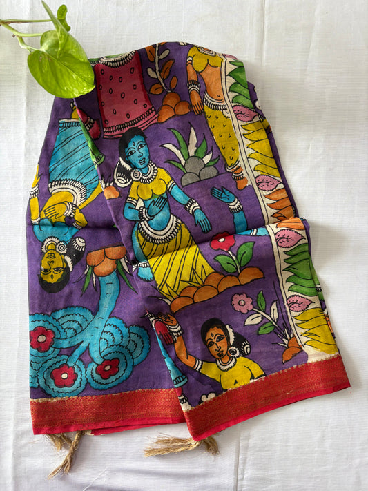 Pen Kalamkari hand painted Banglore Silk Dupatta