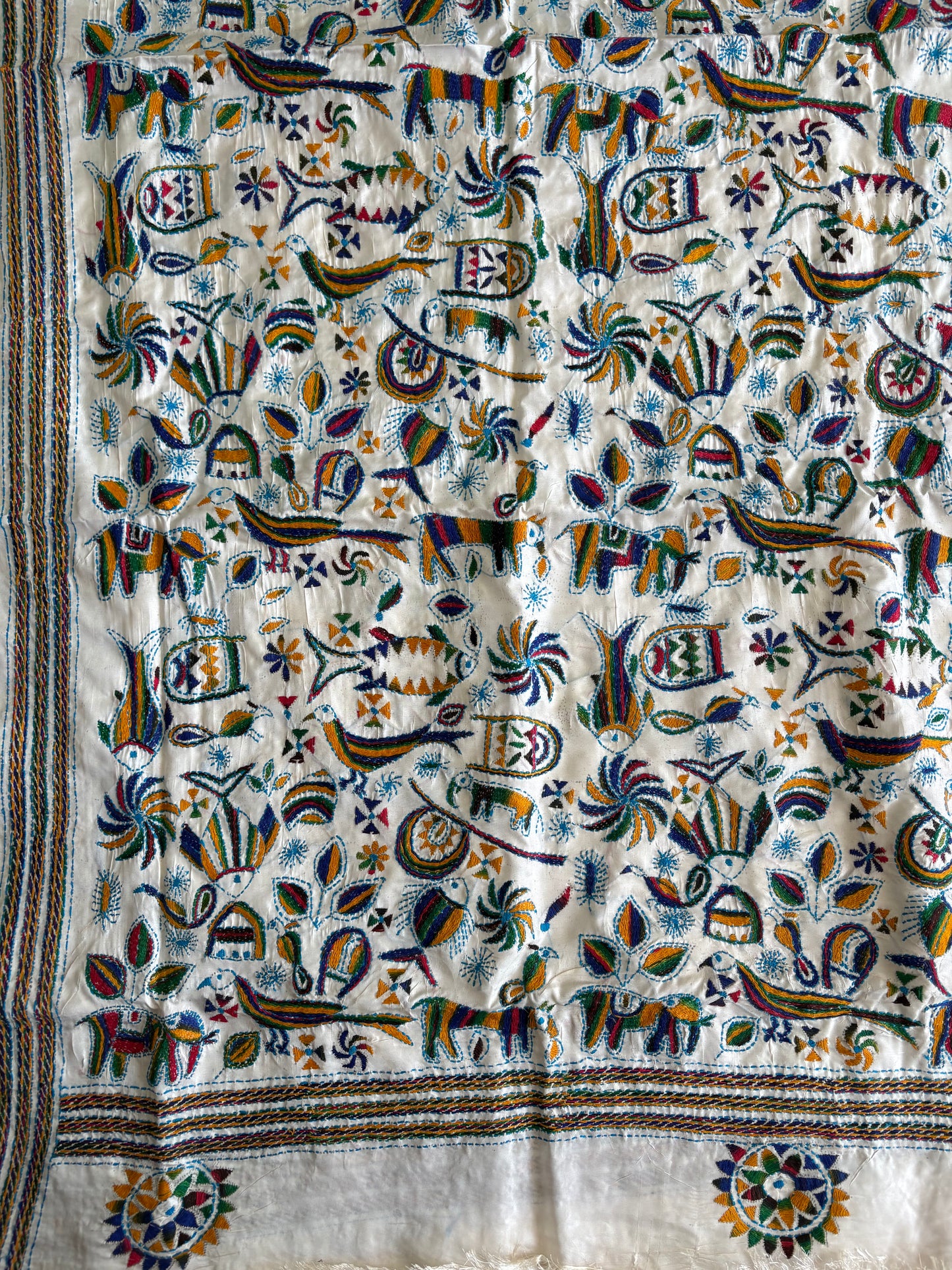 Hand work Kantha Stitch Saree in Art Silk