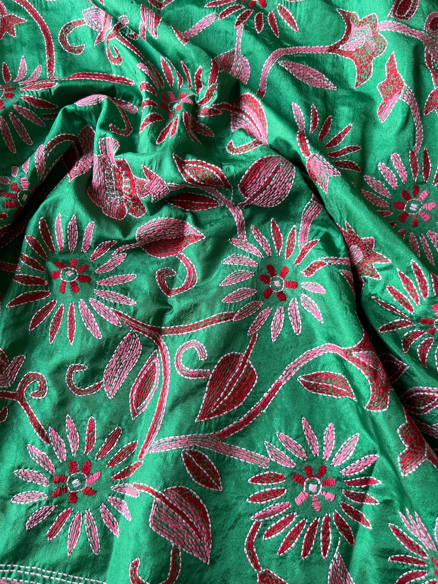 Kantha Stitch Hand Embroidary Full Work Blended Banglore Silk Dupatta 44″