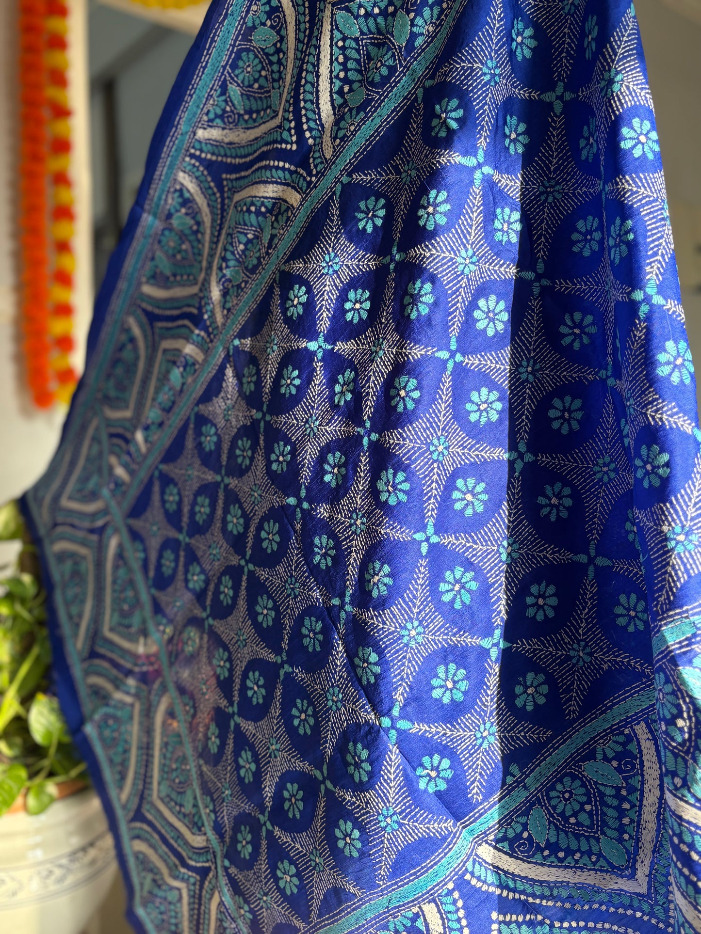 Kantha Hand Embroidary Full Work Pure Banglore Silk Dupatta. (With Silk Mark)