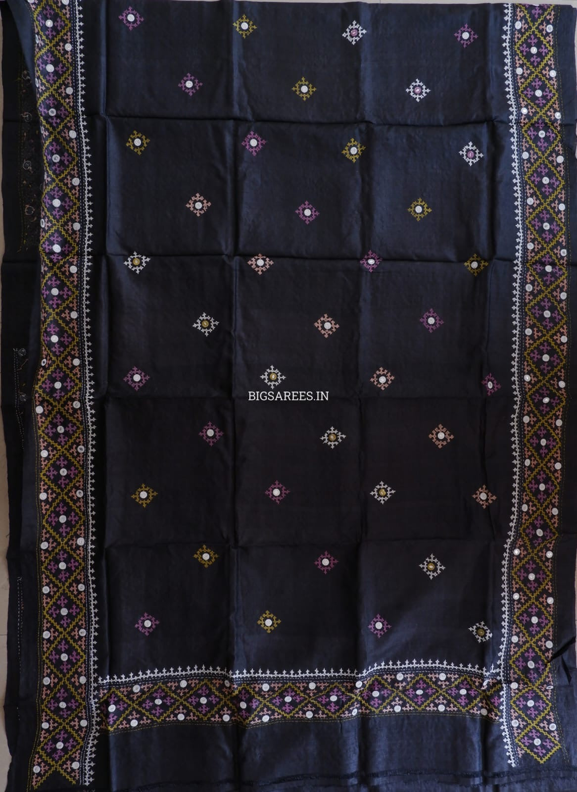 Kutchi Hand Embroidered Saree | Tassar Silk | Silk Marked | Black