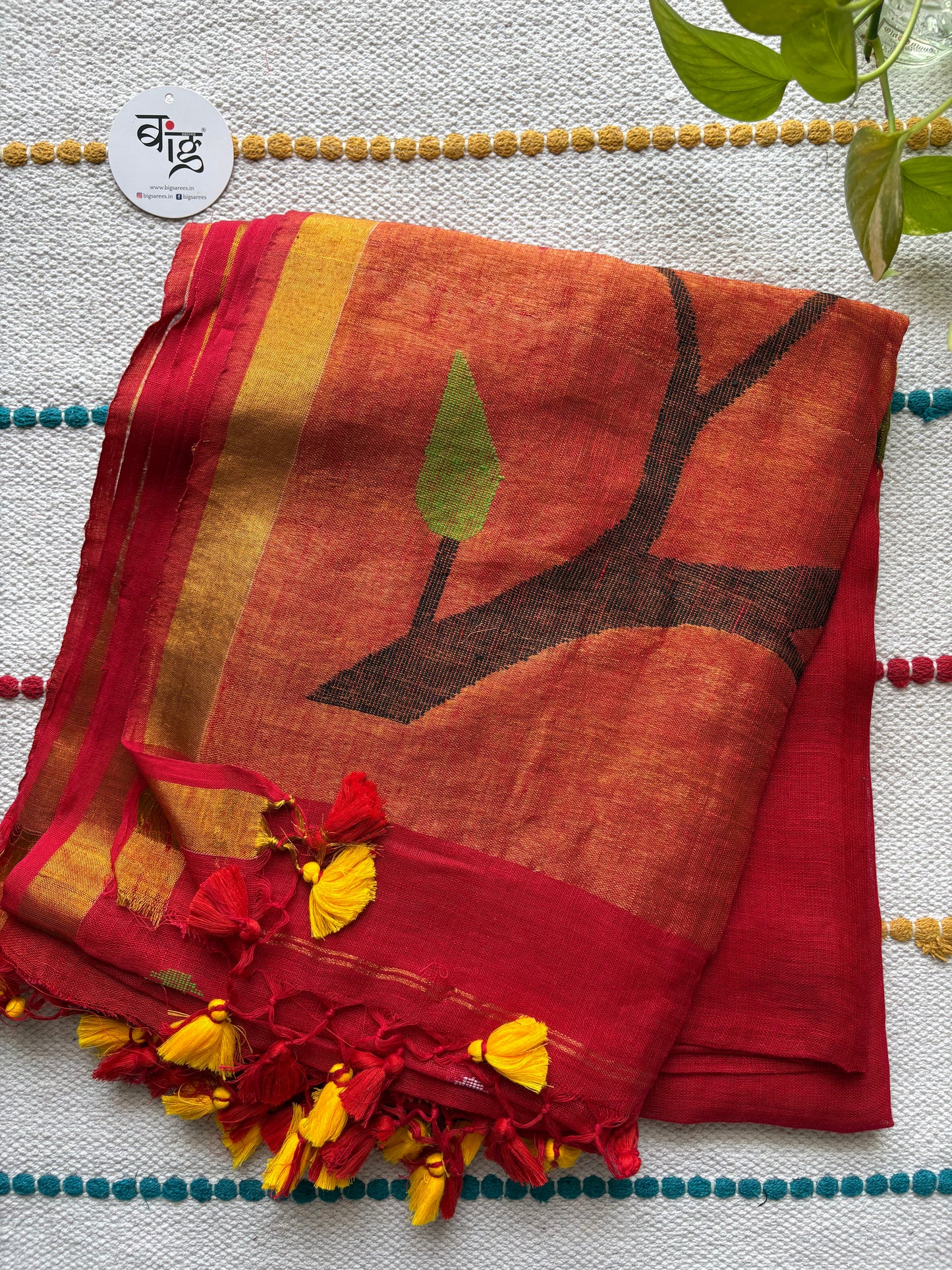 Paithani Style Linen Saree | Jamdani | Red