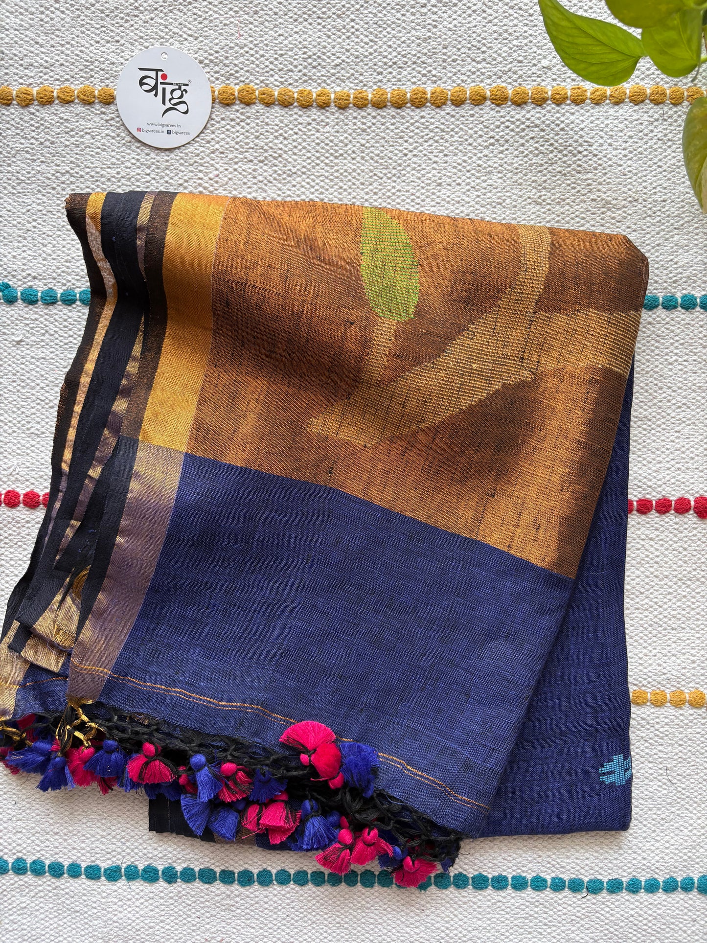Paithani Style Linen Saree | Jamdani | Navy Blue