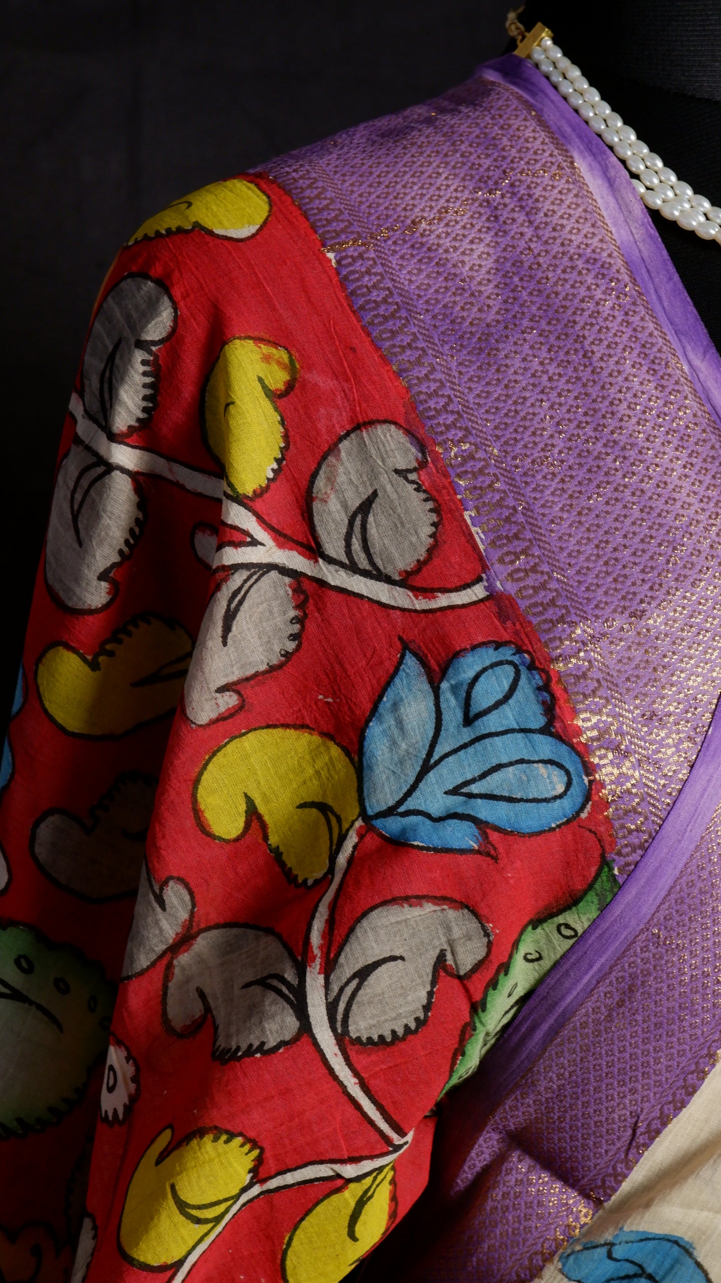 Pen Kalamkari hand painted pure cotton Saree with blouse