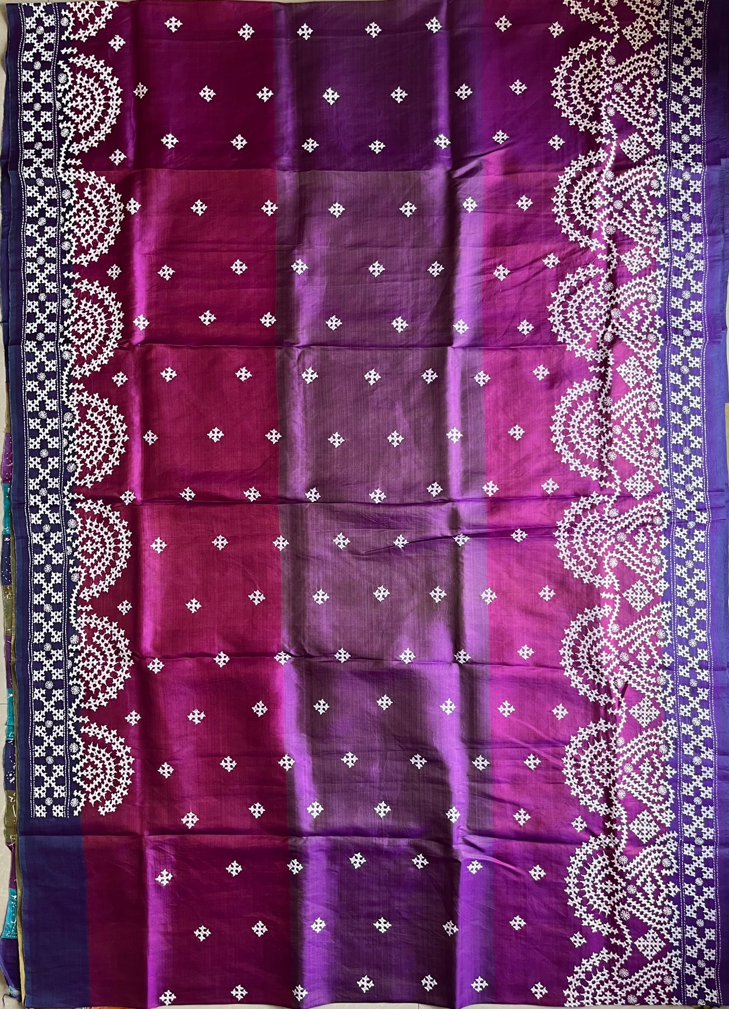 Kutch Hand Embroidered hand painted Pure Banglore Silk Saree