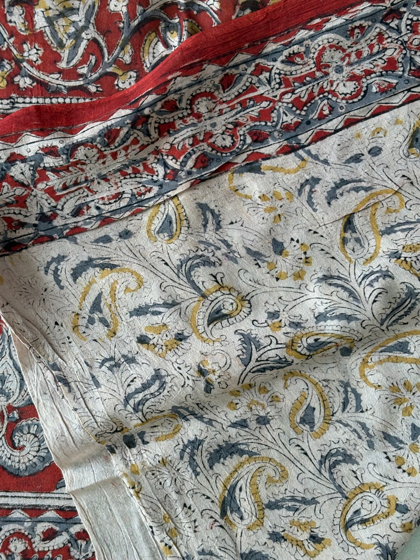 Kalamkari printed malmal cotton Saree with blouse
