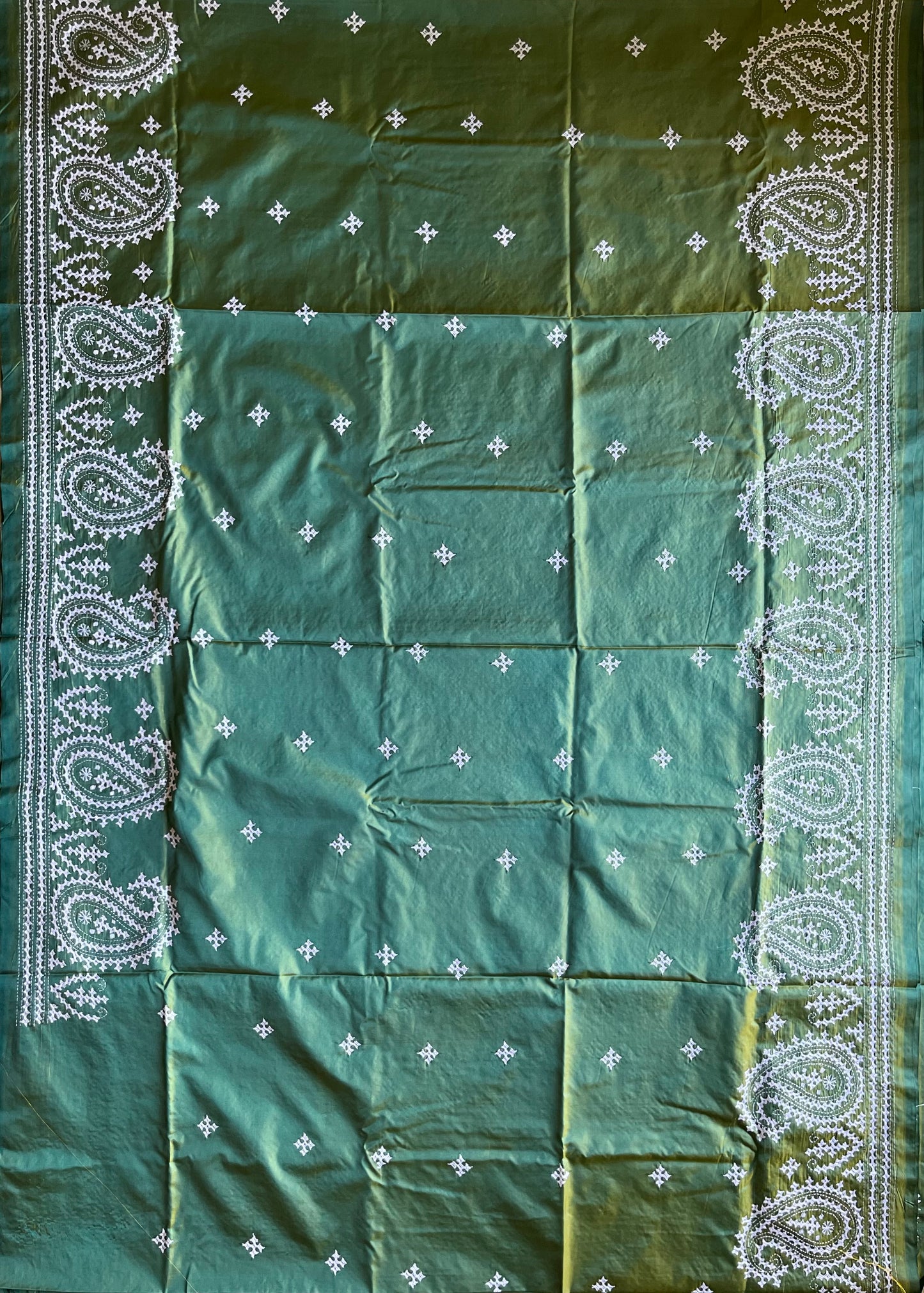 Green Gujrati Stitch/Kutch Hand Embroidered Art Silk Saree