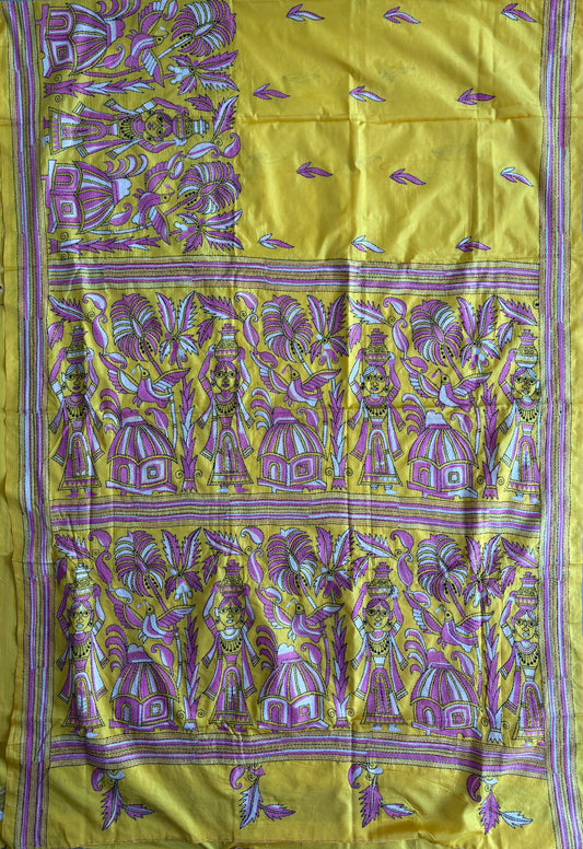 Kantha Stitch Hand Work Embroidered Art Silk Saree With Blouse