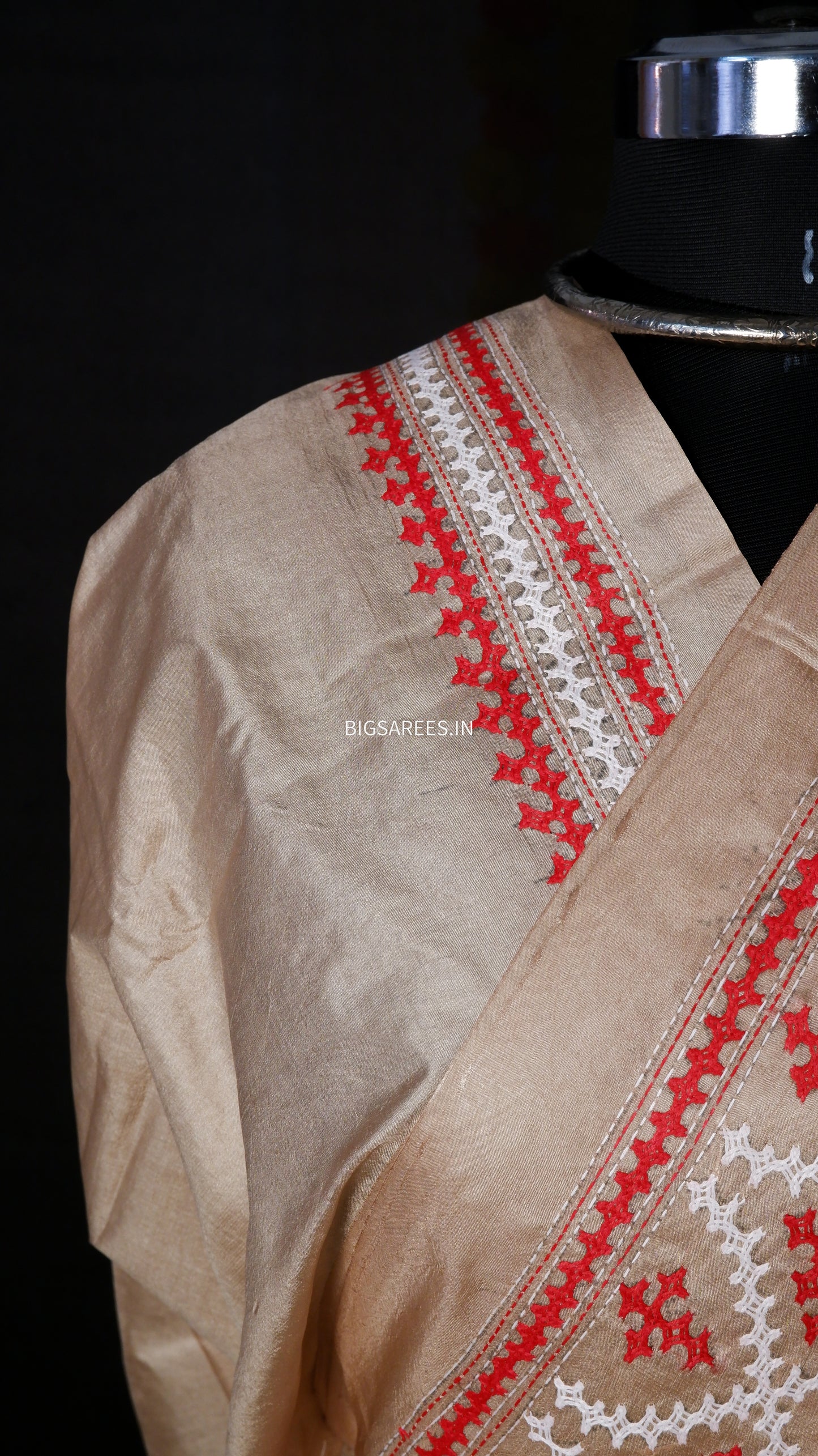 Gujrati/Kutchi Work Hand Embroidered Pure Banglore Silk Saree