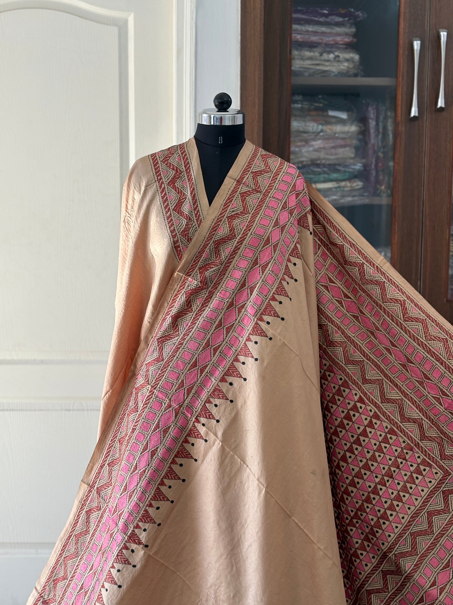 Kantha Hand Embroidered Pure Banglore Silk Saree (Silk Marked)
