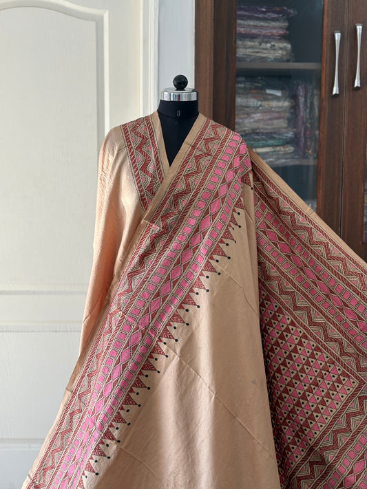 Kantha Hand Embroidered Pure Banglore Silk Saree (Silk Marked)