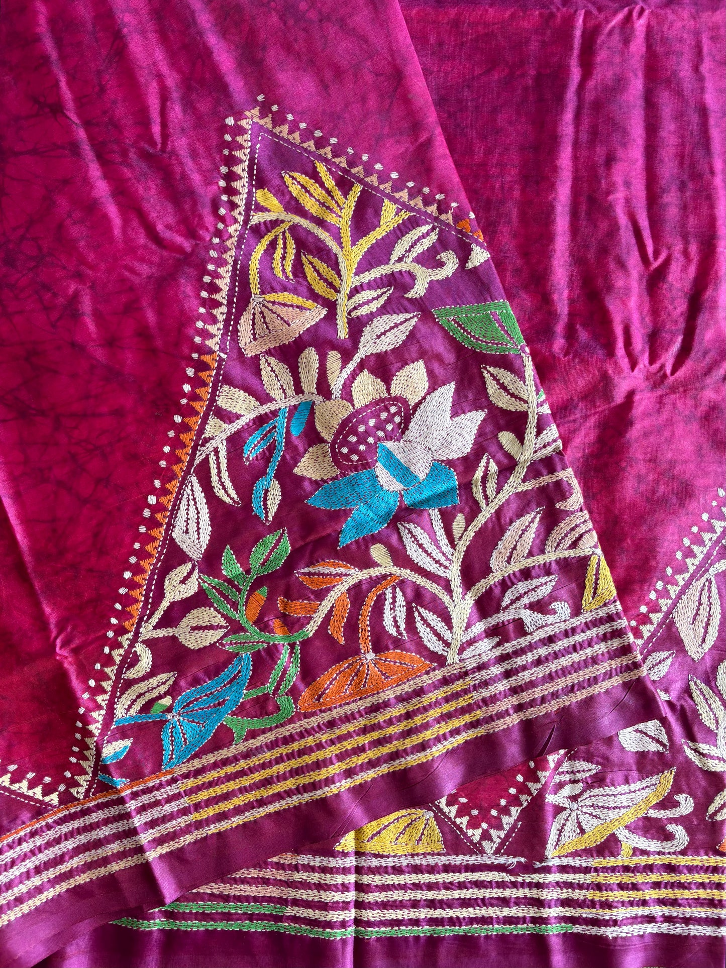Kantha Stitch Hand Work Art Silk Saree With Blouse