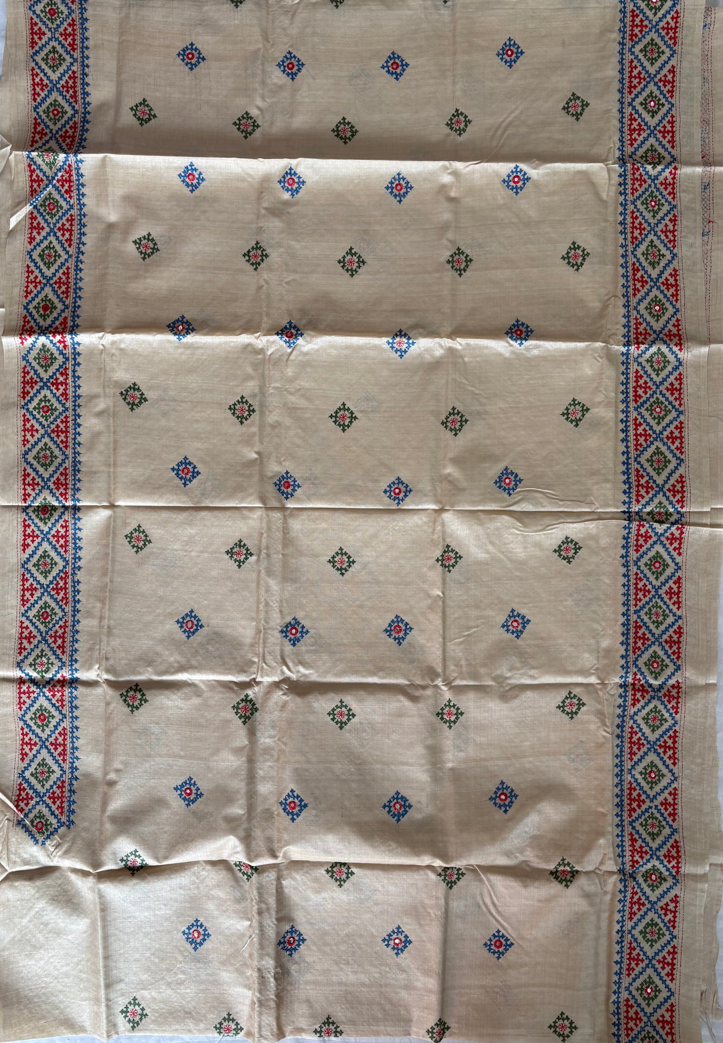 Kutchi Hand Embroidered Saree | Pure Gachi by Gachi Tassar Silk | Silk Marked | Off-White