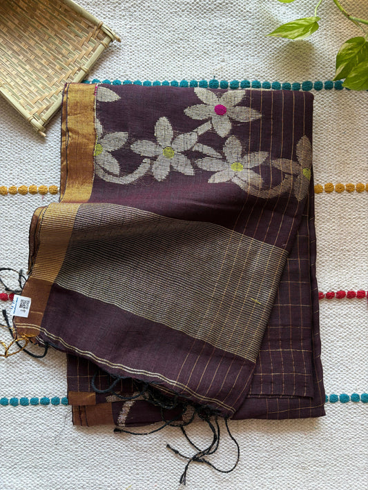 Handloom woven pure Linen By Linen Lata Saree – Coca Cola (Handloom Marked)