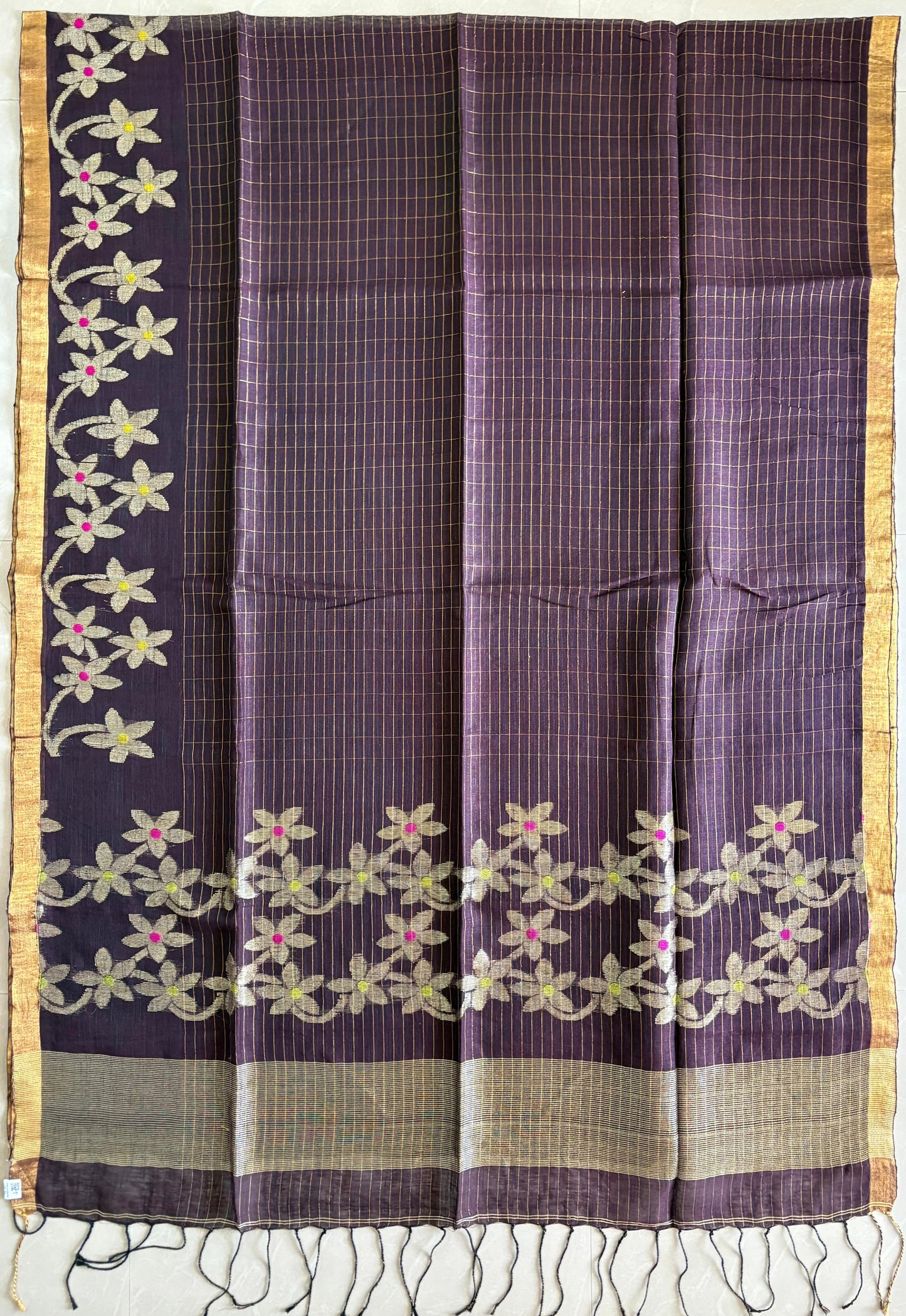 Handloom woven pure Linen By Linen Lata Saree – Coca Cola (Handloom Marked)