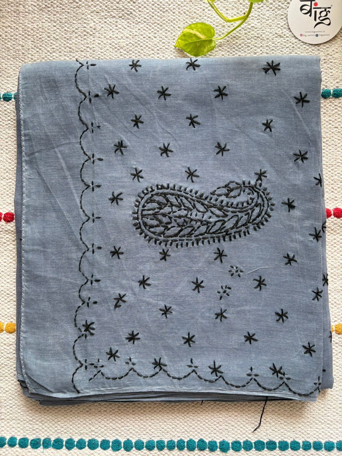 Chikankari Hand-Embroidered Saree | Cotton | Grey