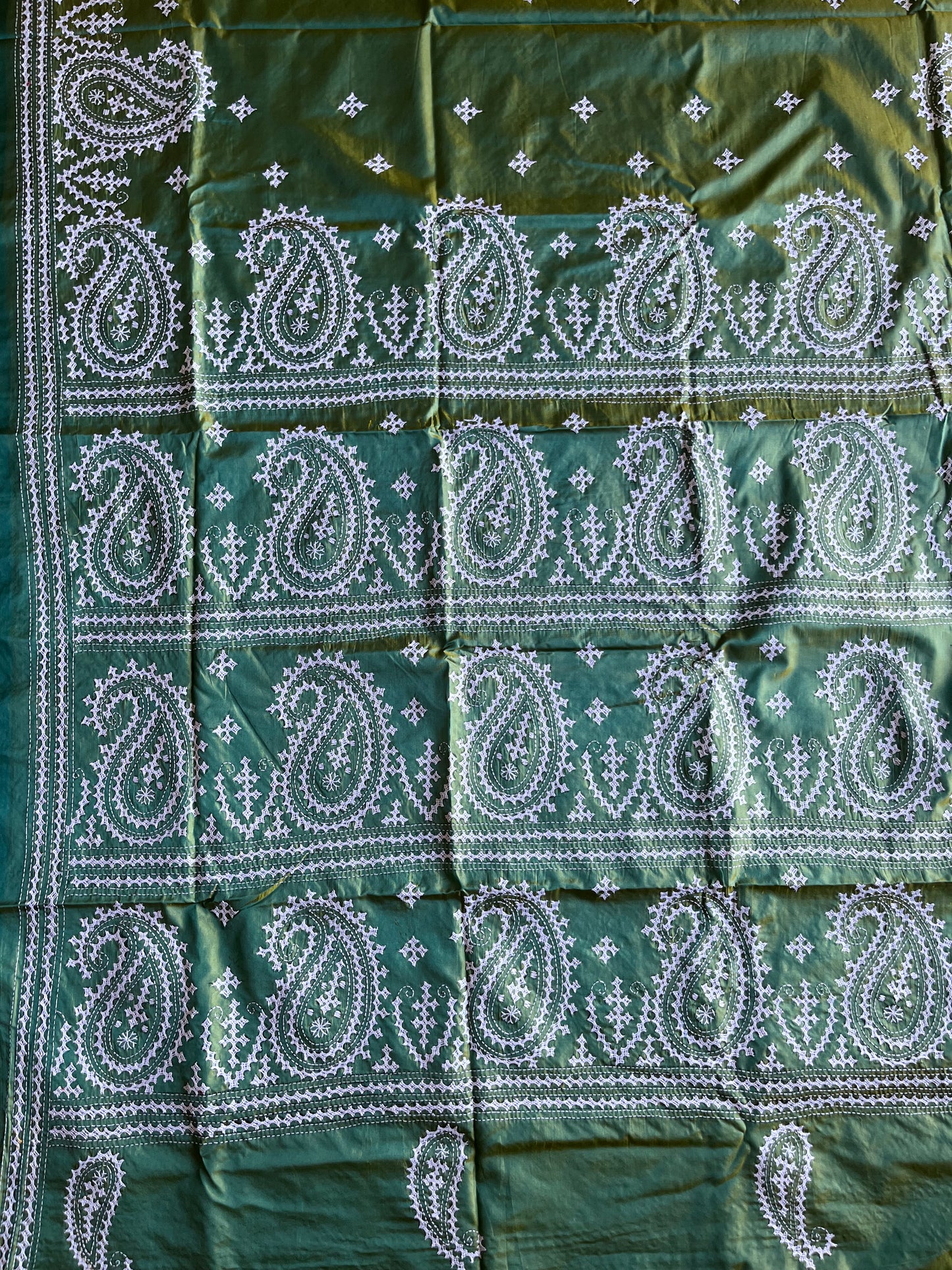 Green Gujrati Stitch/Kutch Hand Embroidered Art Silk Saree