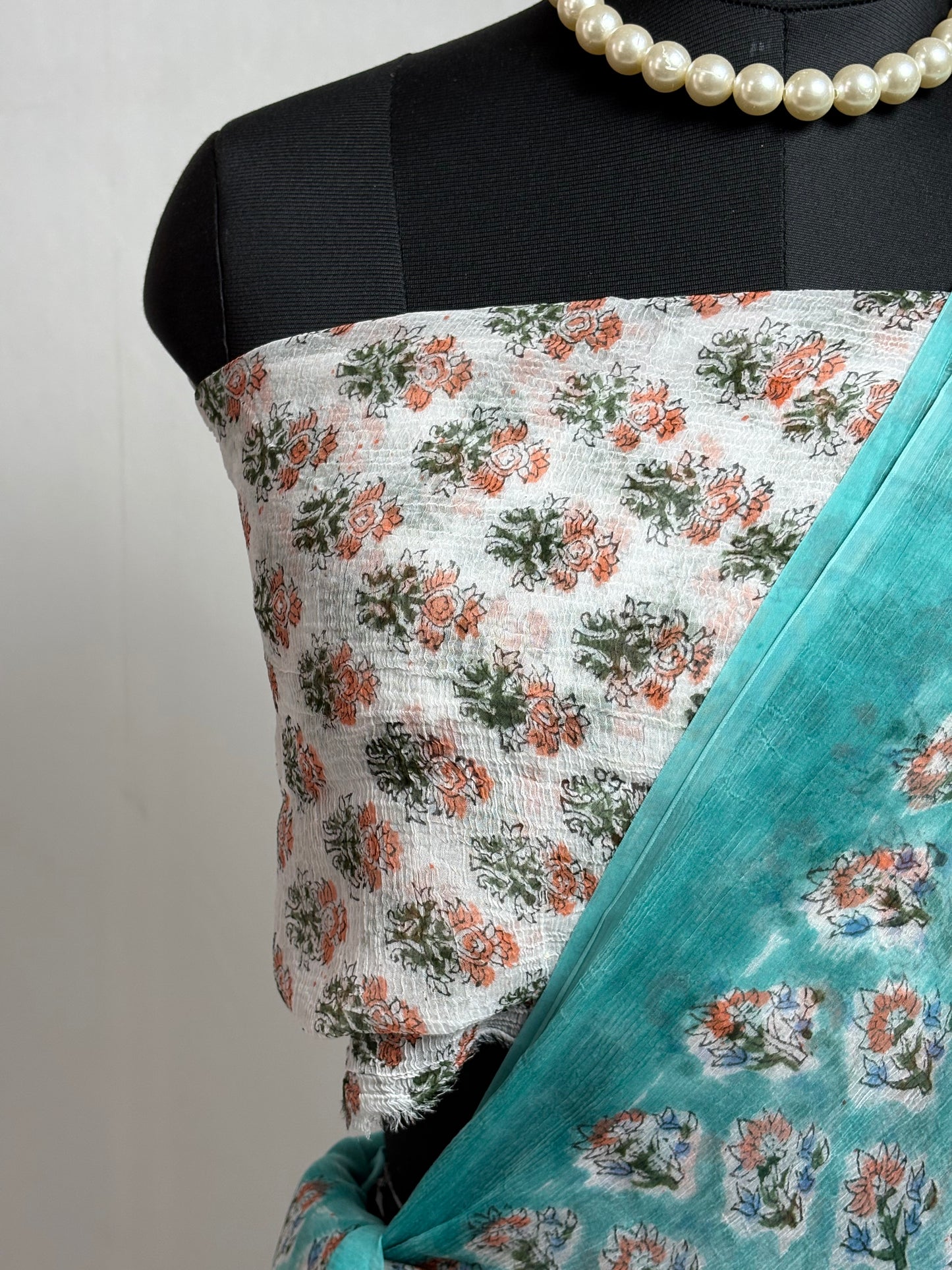 Hand Block Print Saree | Pure Chiffon | Sea Green