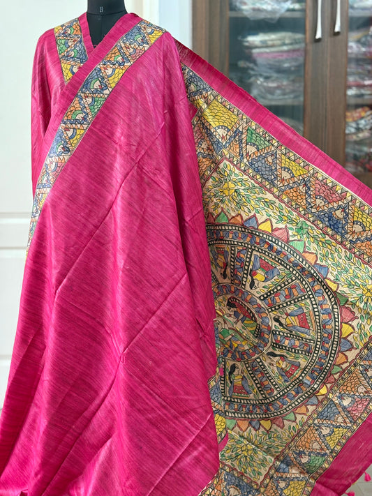 Pure Tussar Ghicha Silk Handcrafted Madhubani Saree (Silk Marked)