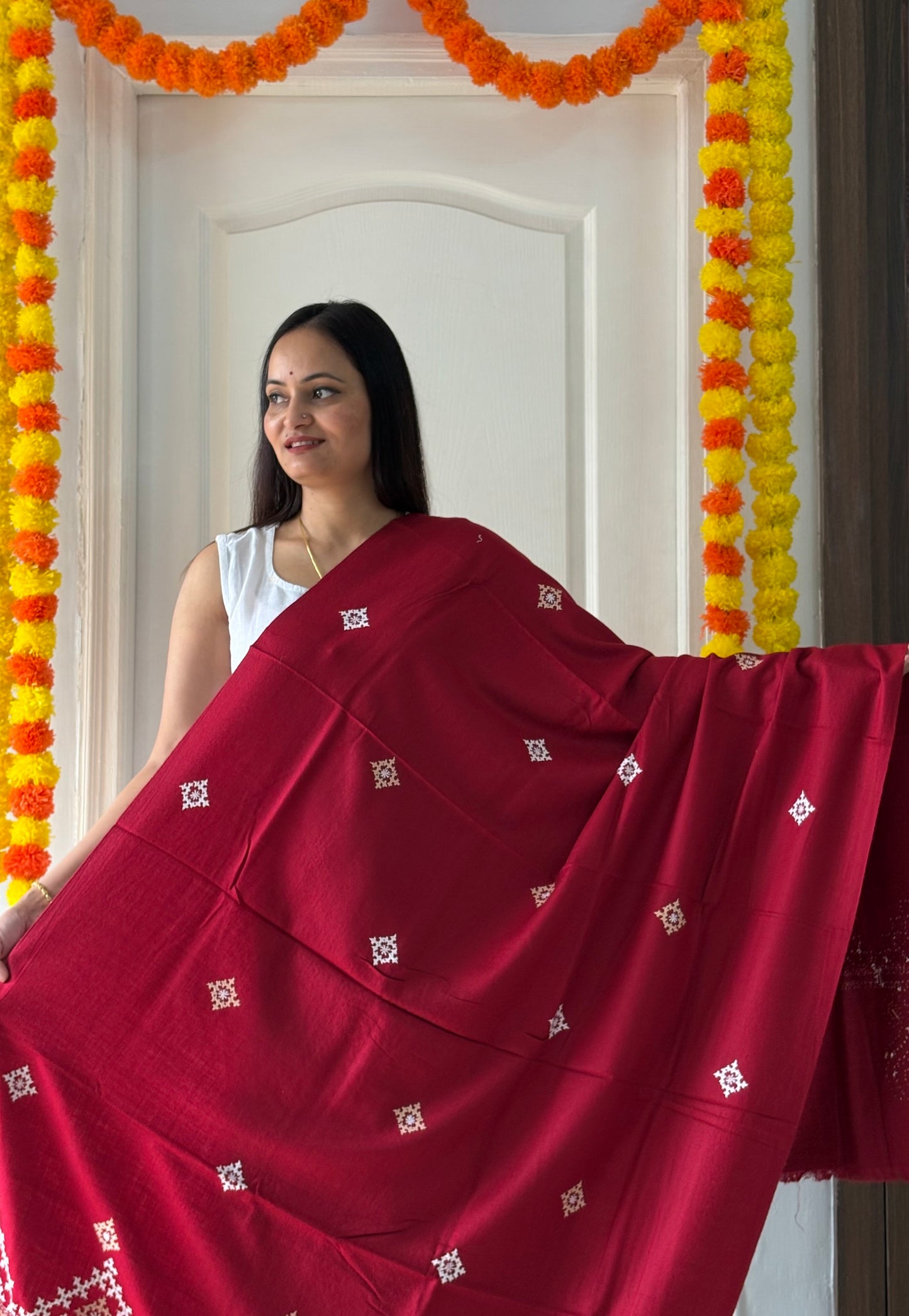 Gujrati Stitch Hand Embroidered Woollen Warm Shawl