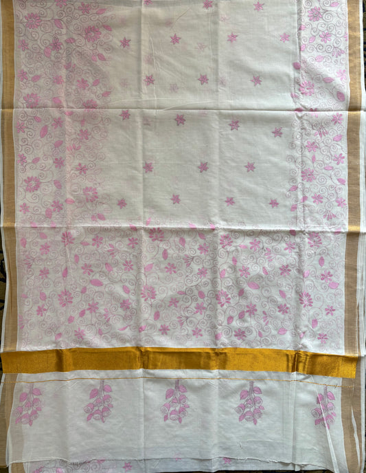 Kantha Stitch Hand Embroidered South Cotton Saree