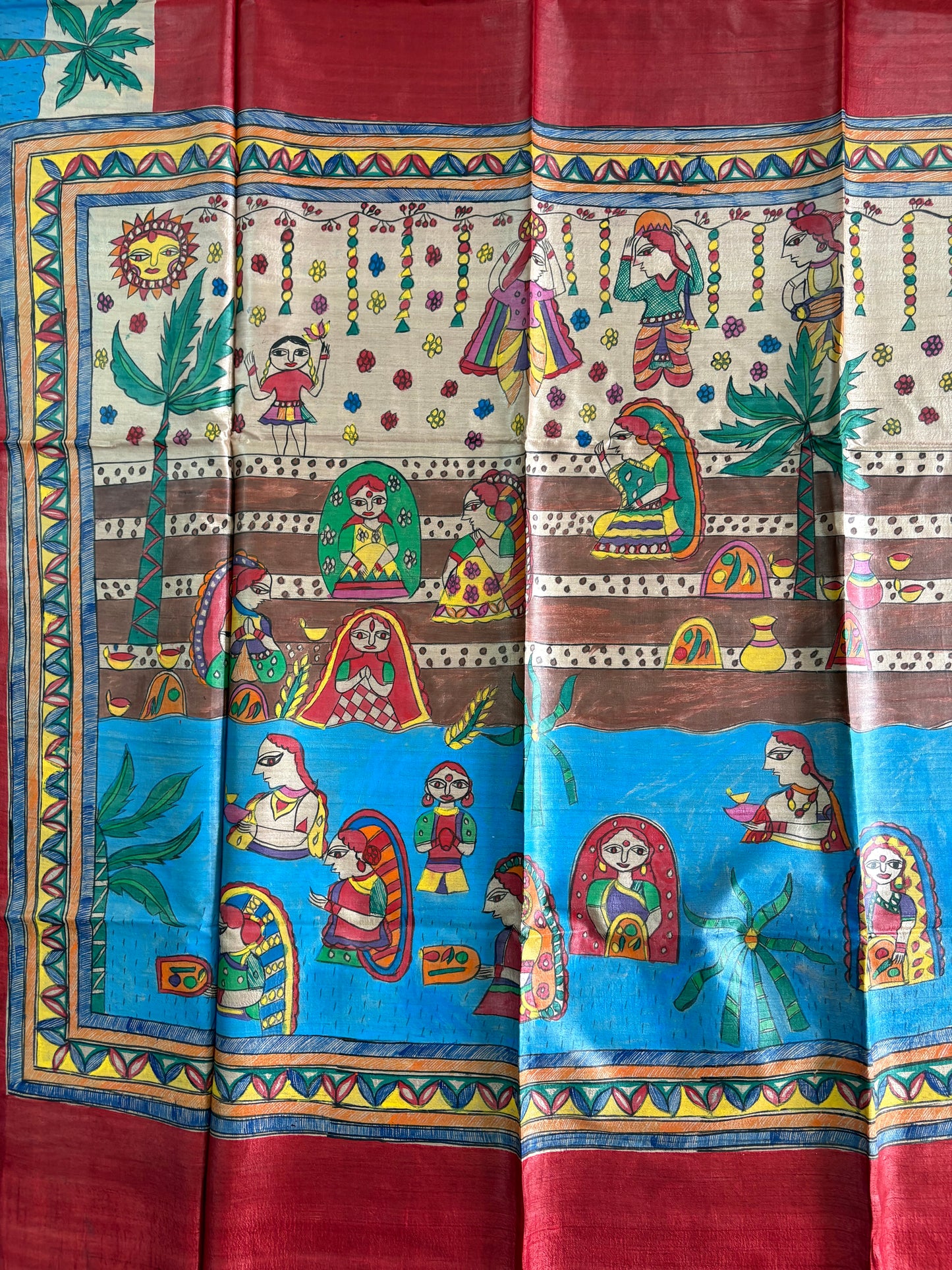 Pure Desi Tussar Silk Handcrafted Madhubani Saree (Silk Marked)