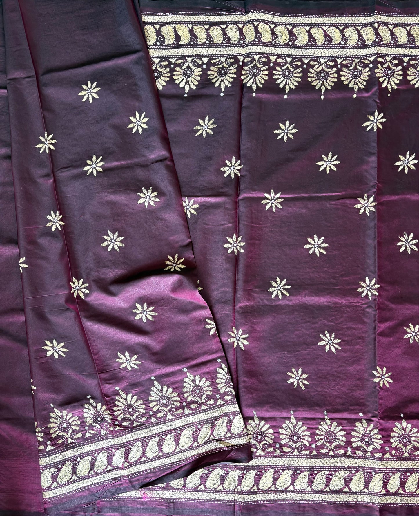 Kantha Stitch Hand Embroidered Saree| Blended Bangalore Silk / Art Silk | Purple