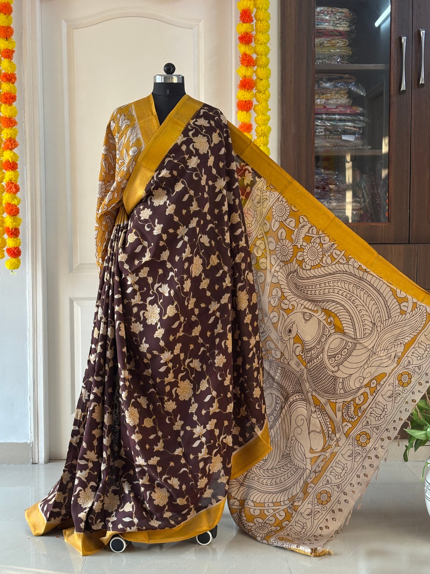 Printed Kalamkari Silk Saree with blouse