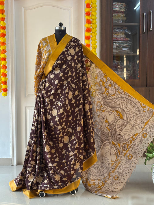Printed Kalamkari Silk Saree with blouse
