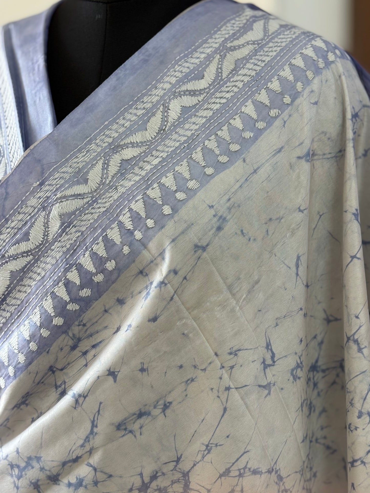 Kantha Stitch Hand Work Embroidered Art Silk Saree With Blouse