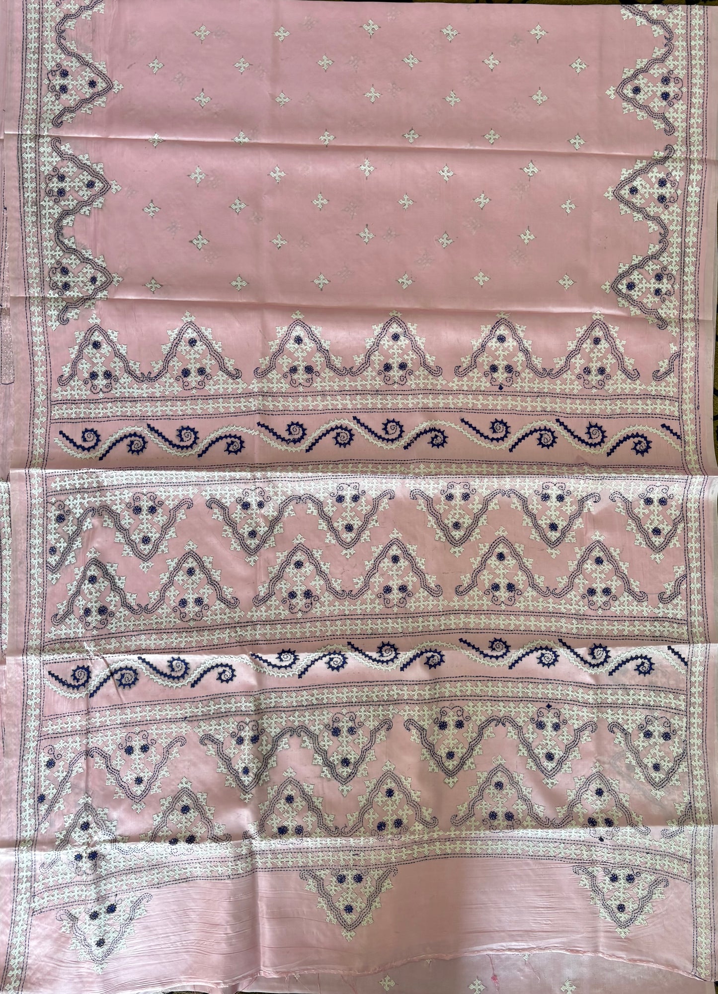 Gujrati Stitch/Kutch Hand Embroidered Art Silk Saree