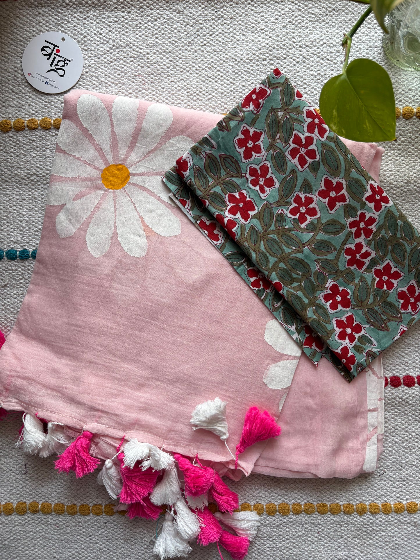 Hand Painted Mul Cotton Saree with Blouse | Pink