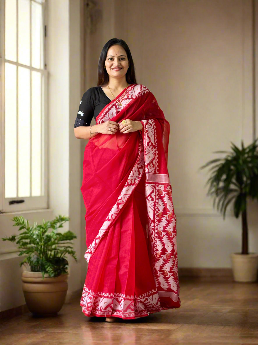 Red Dhakai/Jamdani Saree