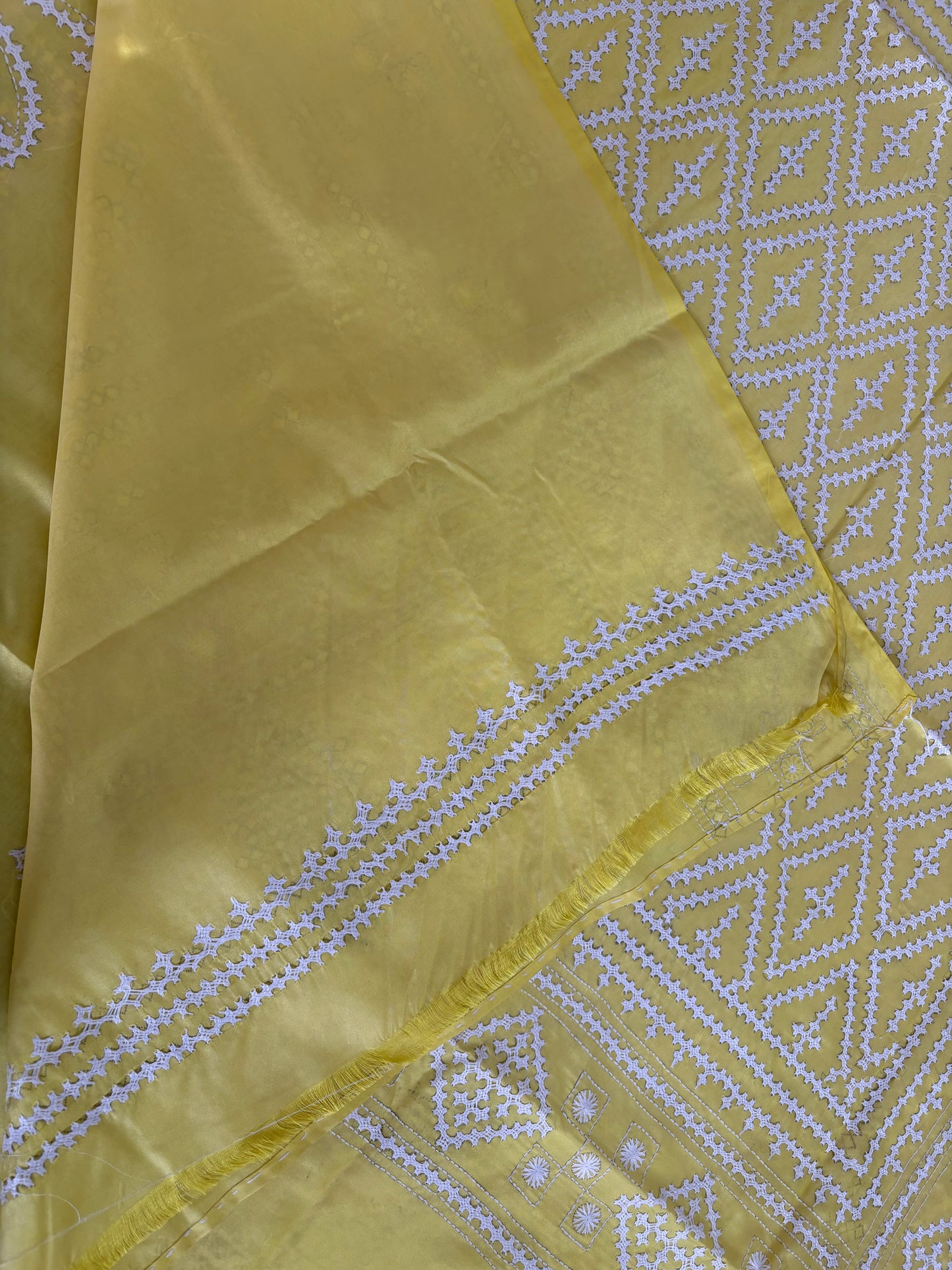 Gujrati Stitch/Kutch Hand Embroidered Art Silk Saree