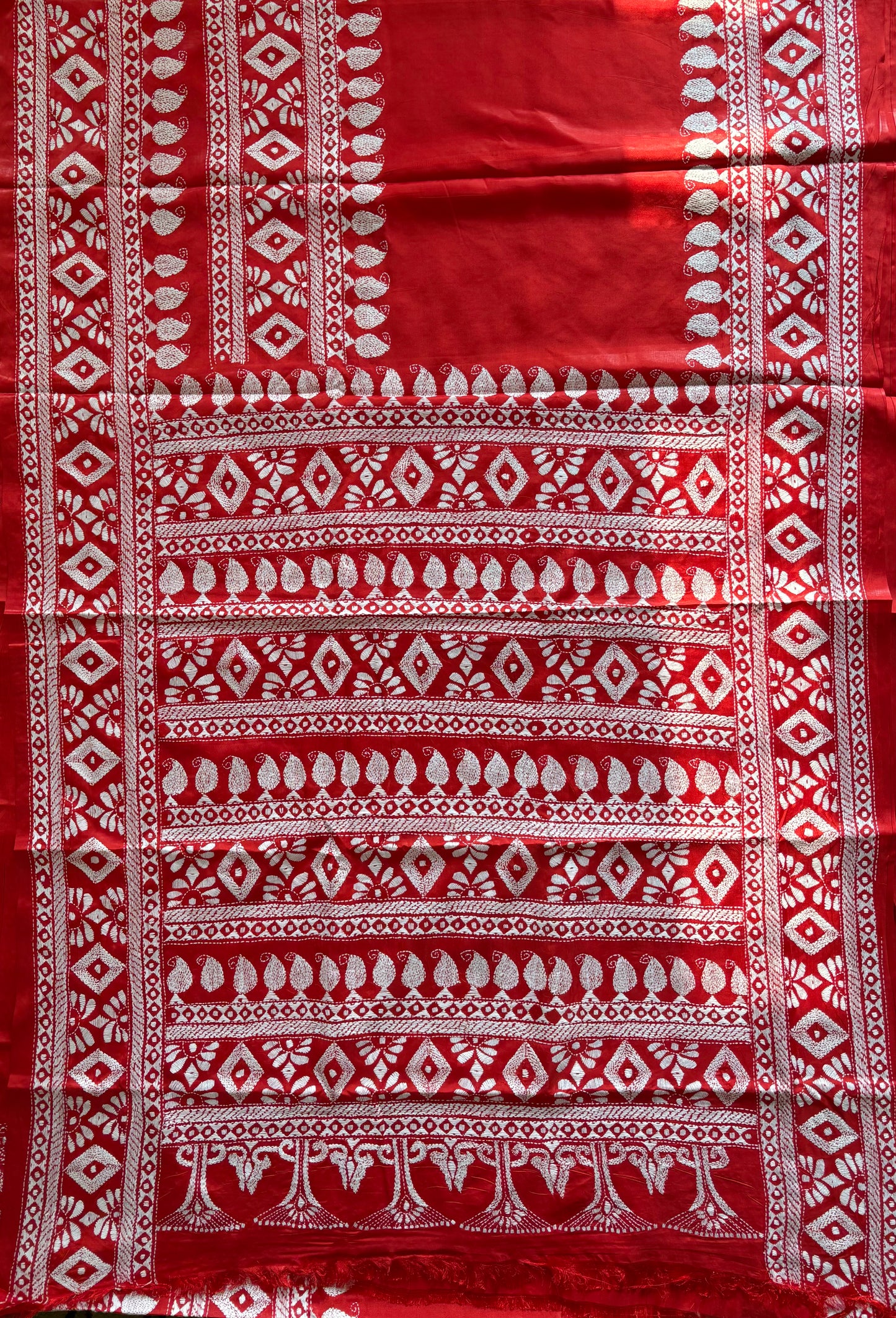 Kantha Stitch Hand Embroidered Art Silk Saree With Blouse