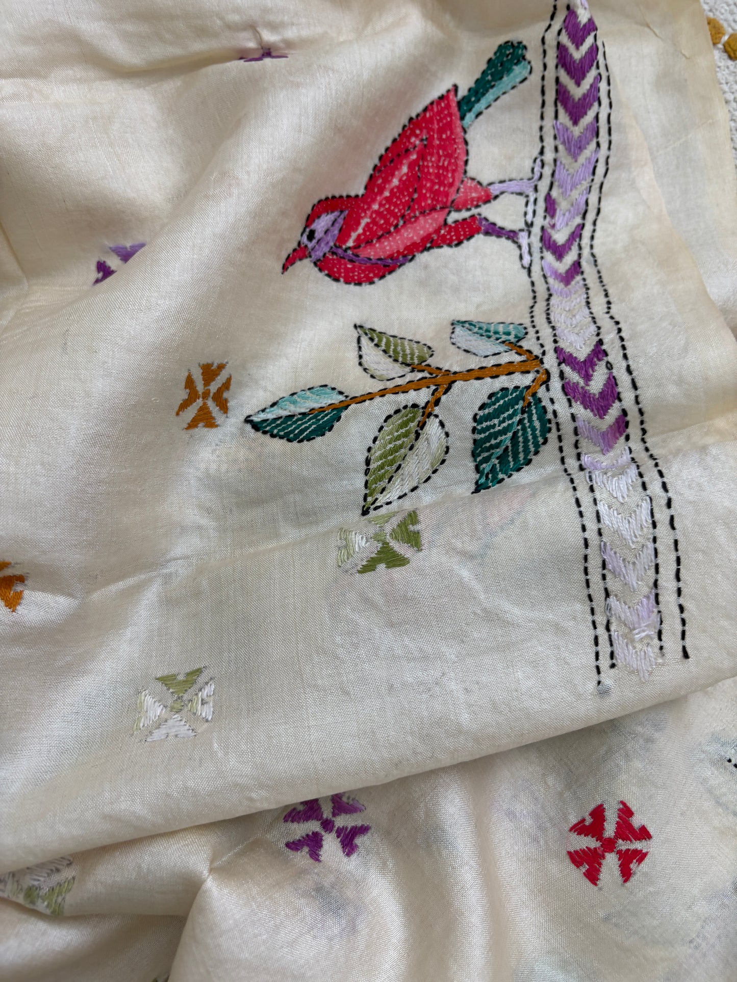 Kantha Stitch Pure Silk Blouse Piece