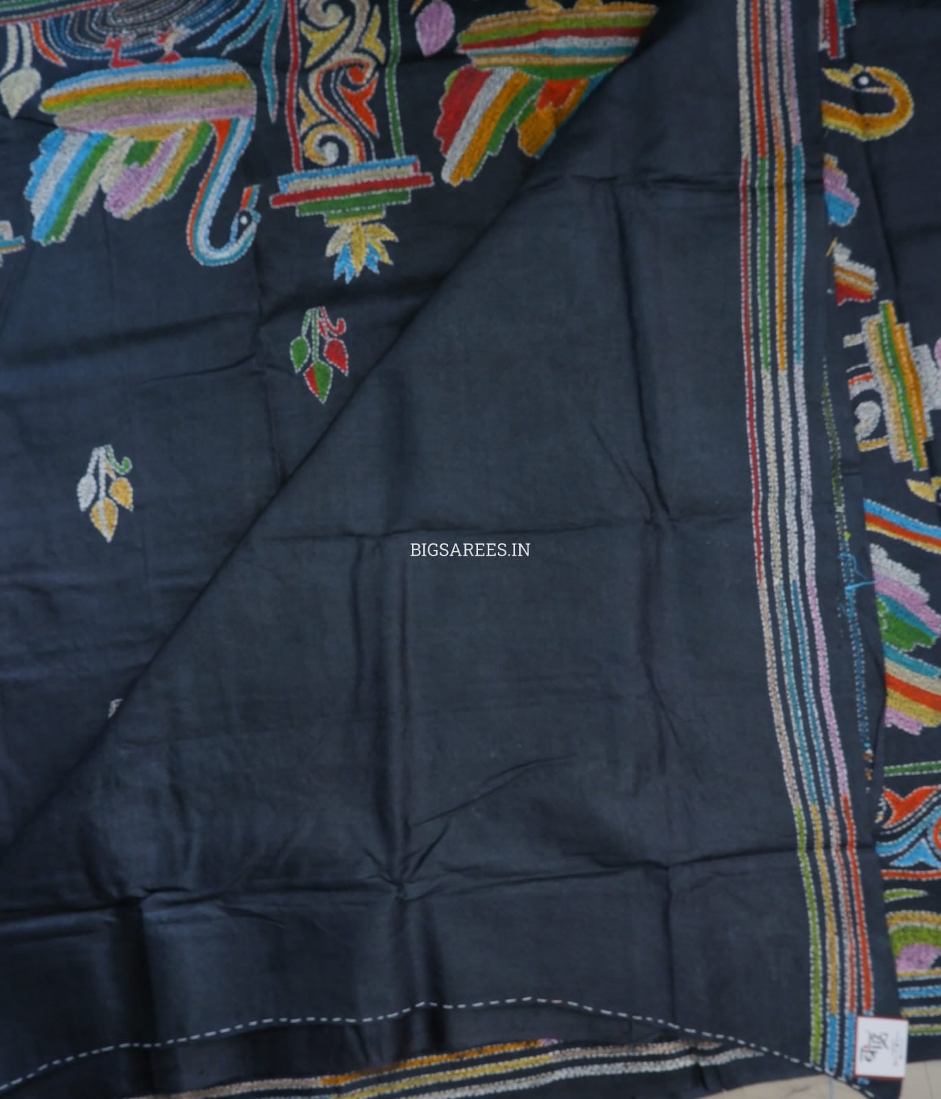 Kantha Hand Embroidered Pure Tussar Silk Saree