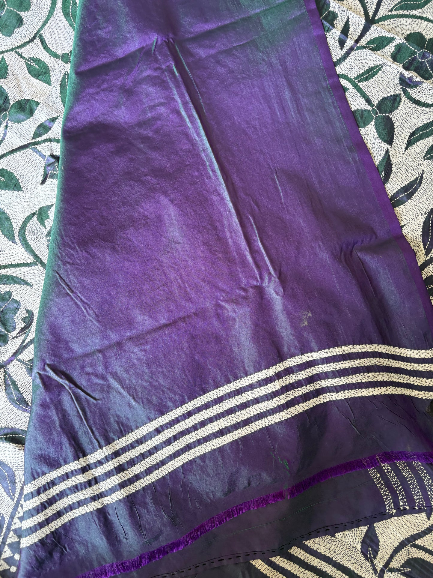 Kantha Stitch Saree on Hand Art Silk