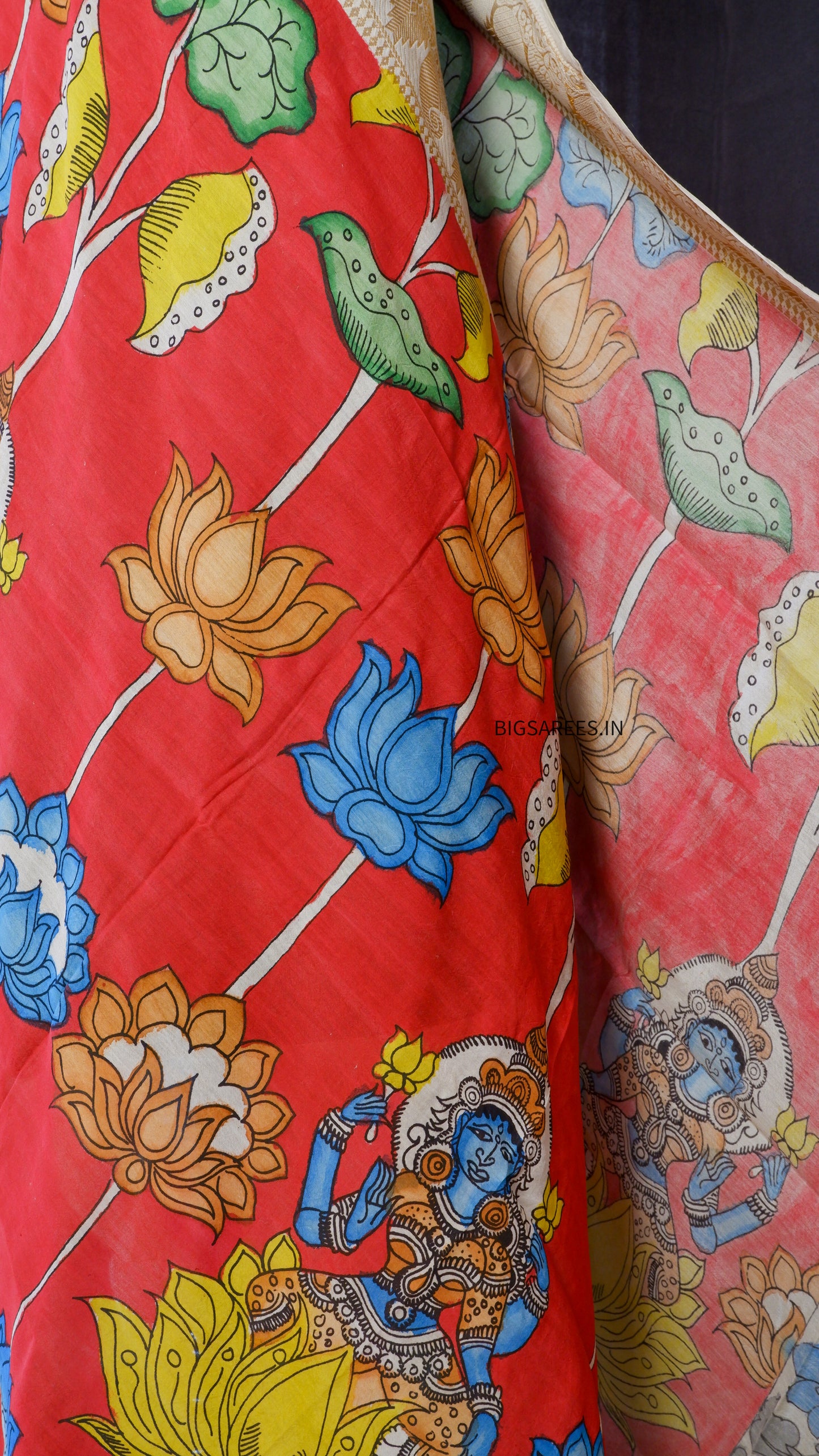 Pen Kalamkari hand painted Banglore Silk Dupatta