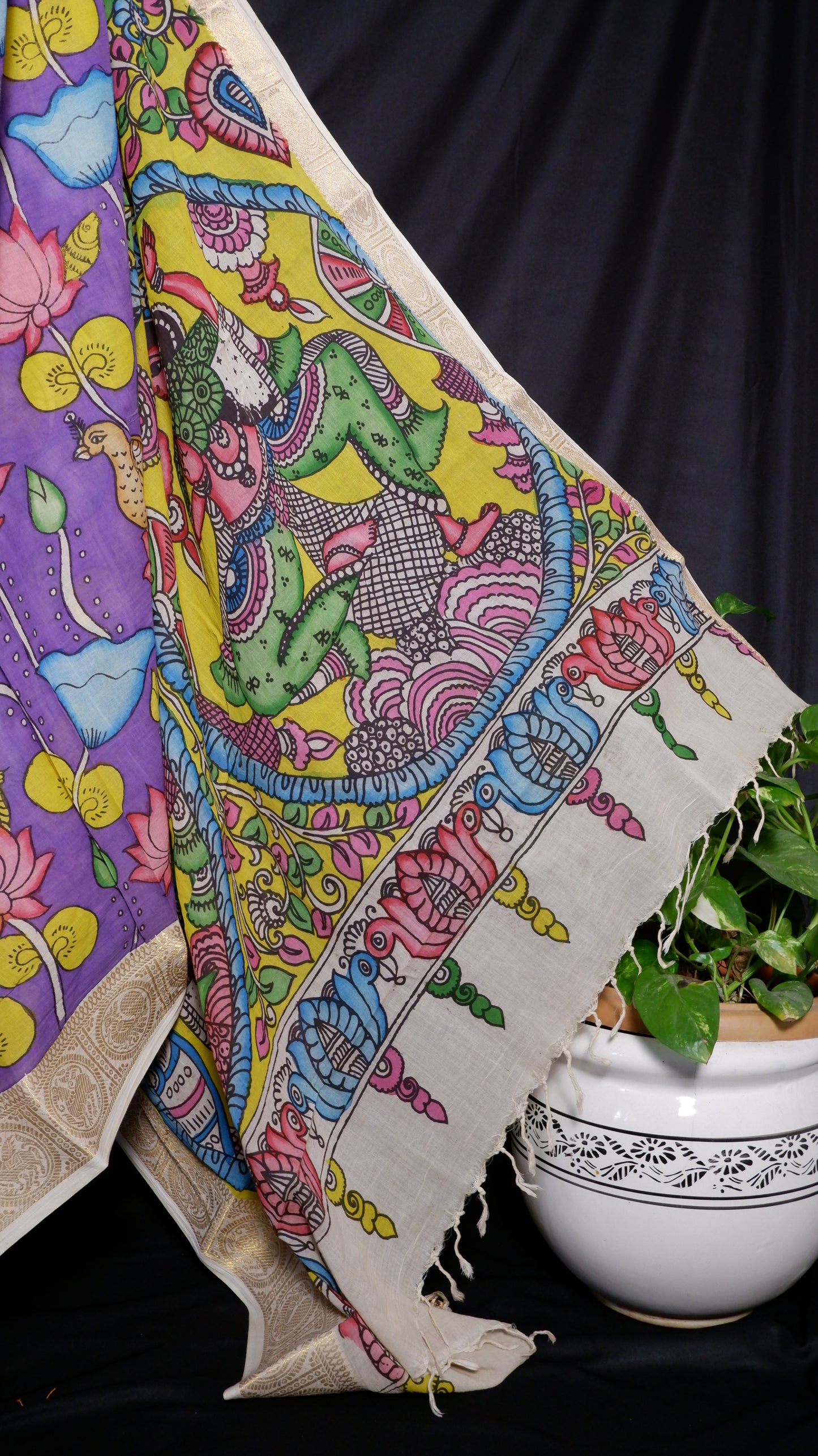 Pen Kalamkari hand painted pure cotton Saree with blouse