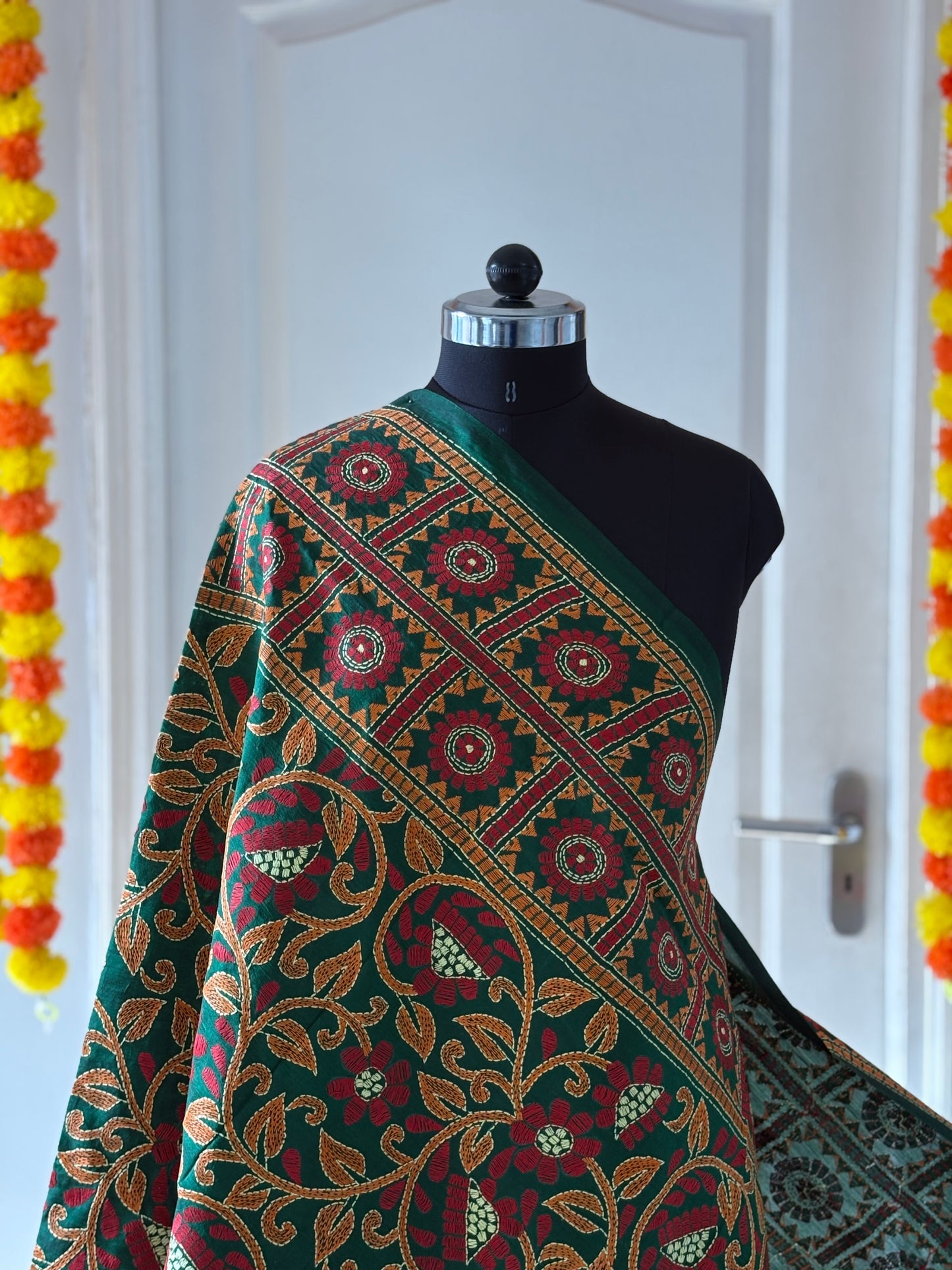 Kantha Hand Embroidary Full Work Pure Banglore Silk Dupatta. (With Silk Mark)