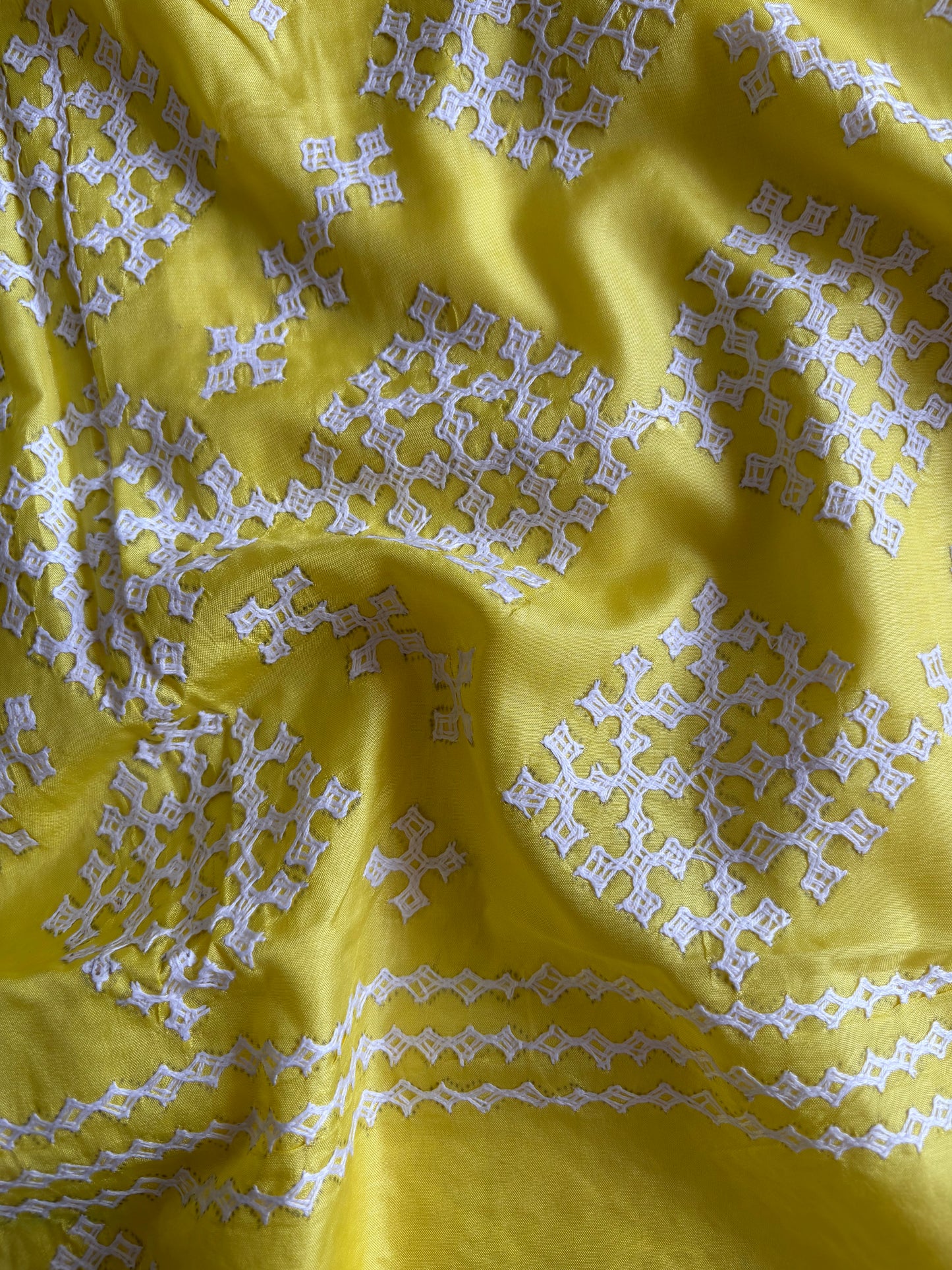 Gujrati Stitch/Kutch Hand Embroidered Art Silk Saree