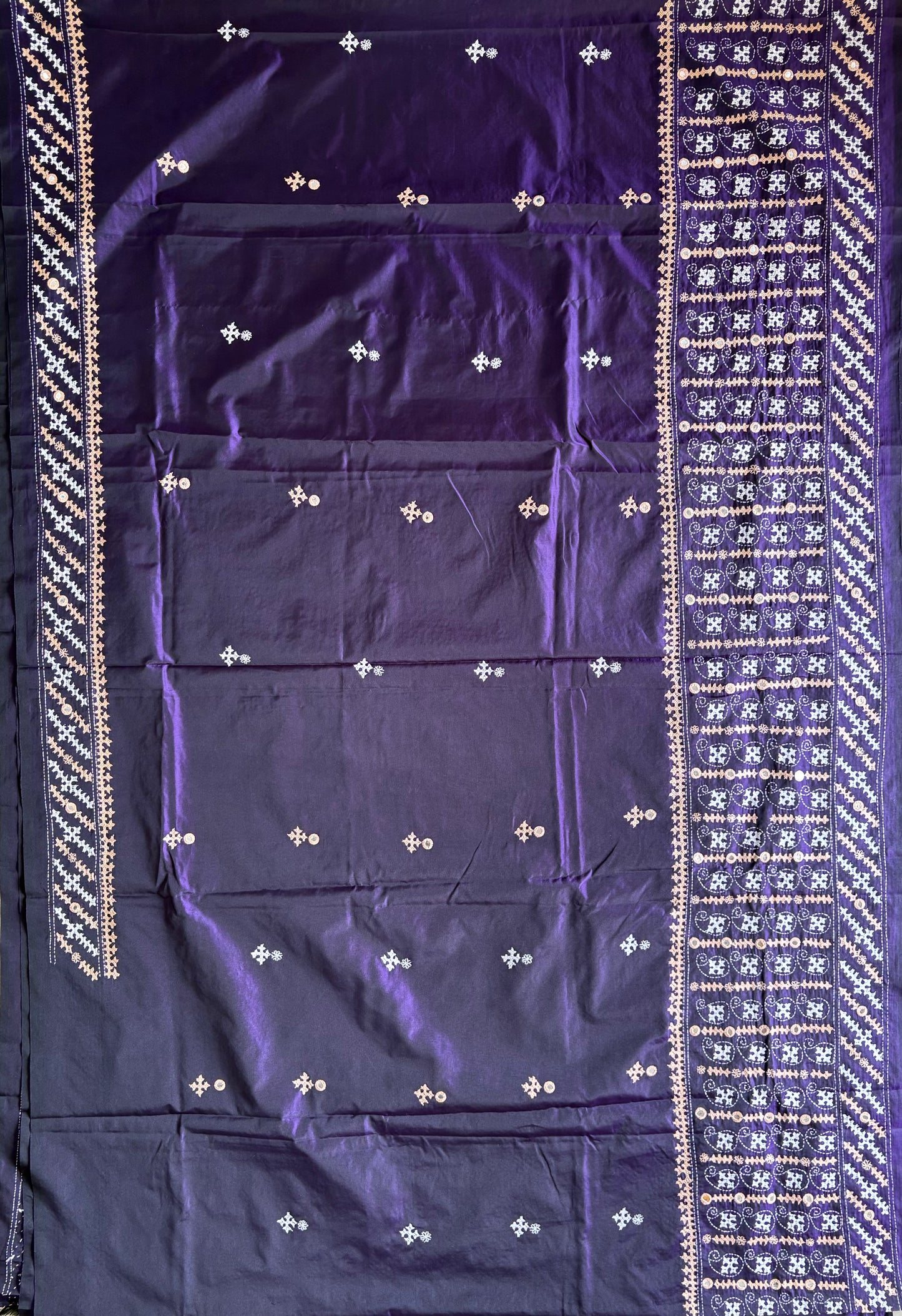 Gujrati Stitch/Kutch Hand Embroidered Art Silk Saree