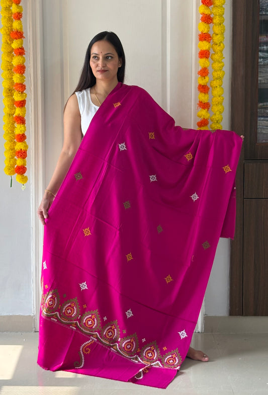 Gujrati Stitch Hand Embroidered Woollen Warm Shawl